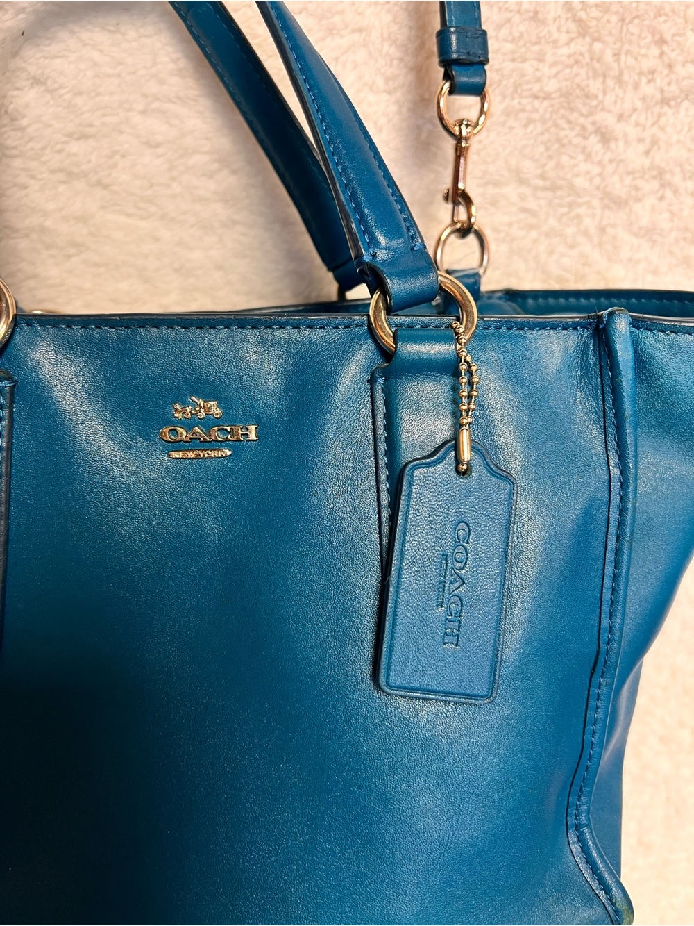 Coach Blue Leather Tote with Removable Crossbody Strap - Picture 4 of 11